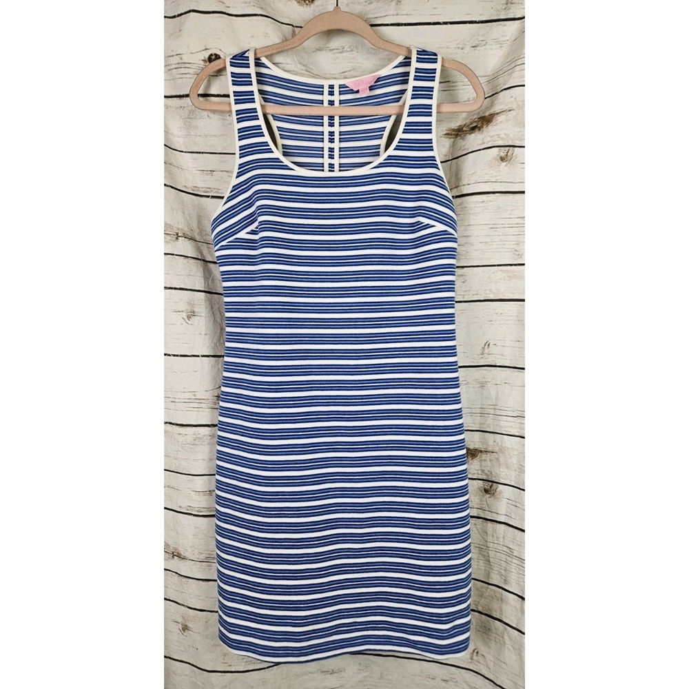 Lilly Pulitzer Blue Striped Knit Tank Dress M Racer Back Poly Cotton Blend